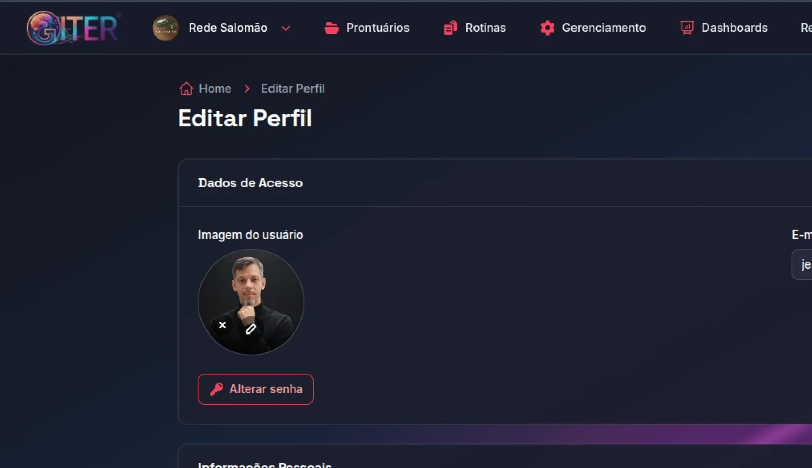 Botão de alterar senha